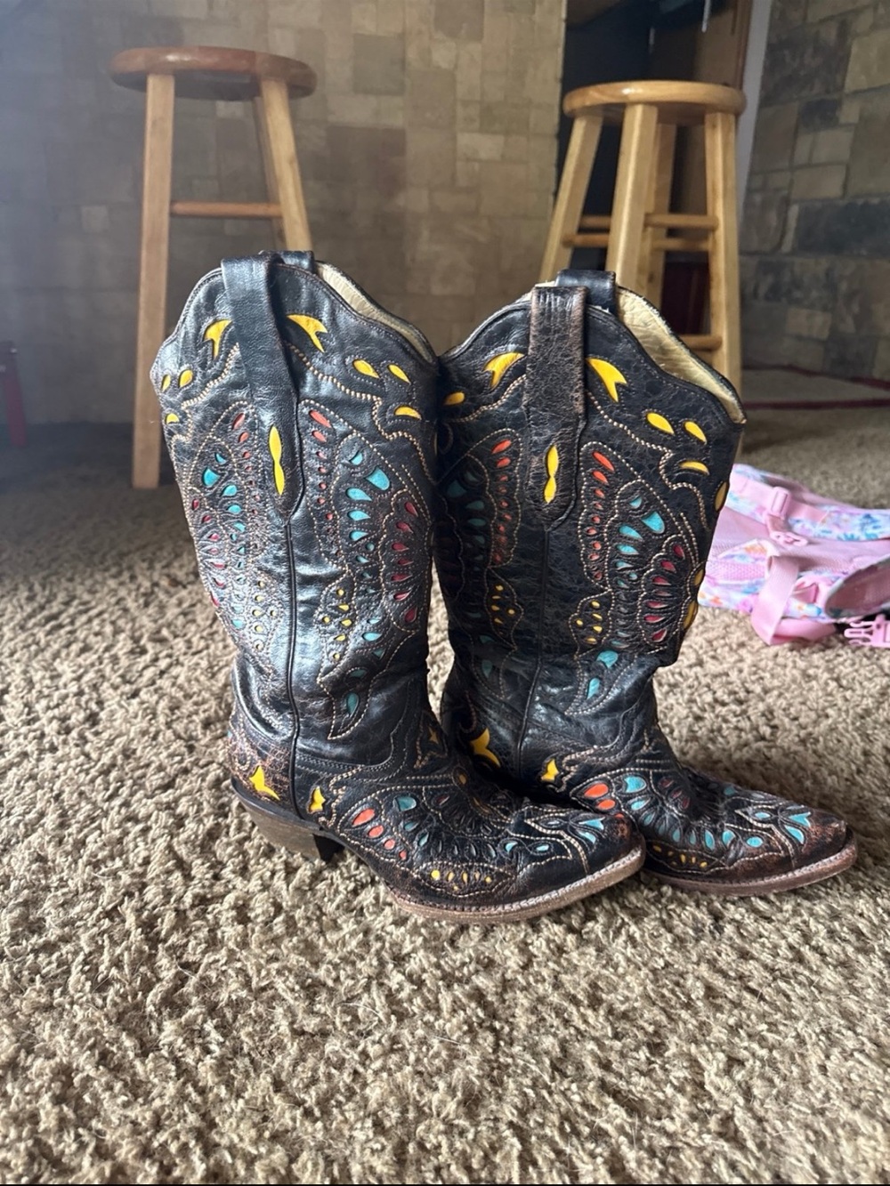 Corral Butterfly Embroidered Black Leather Western Boots
